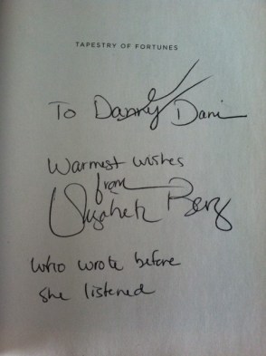 Elizabeth wrote my name before I spelled it, hence the addition of "who wrote before she listened" to the inscription.